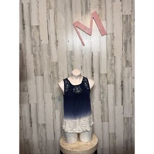 Xhilaration Blue White Ombre Lace Trim Tank Top – Size Medium